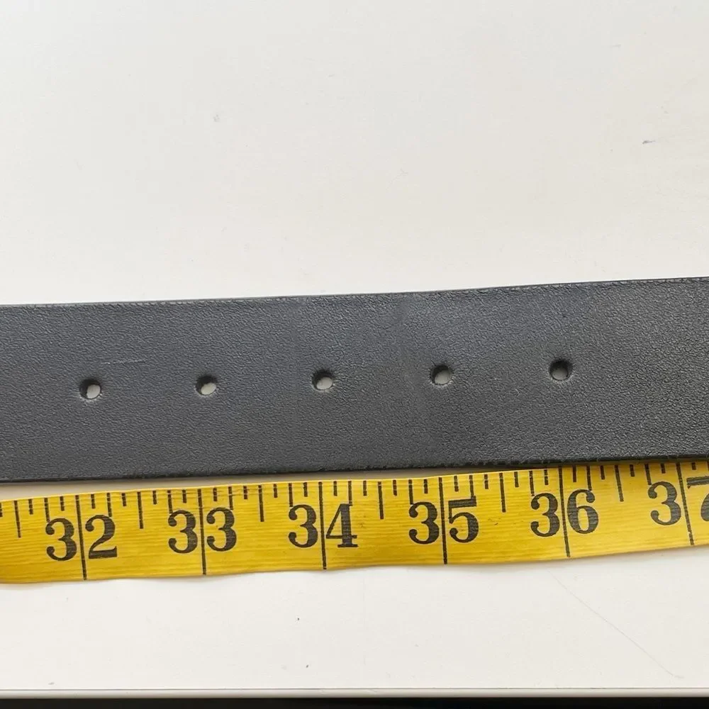 Vintage Leatherock Black Leather Belt with Silver gray stone Accents